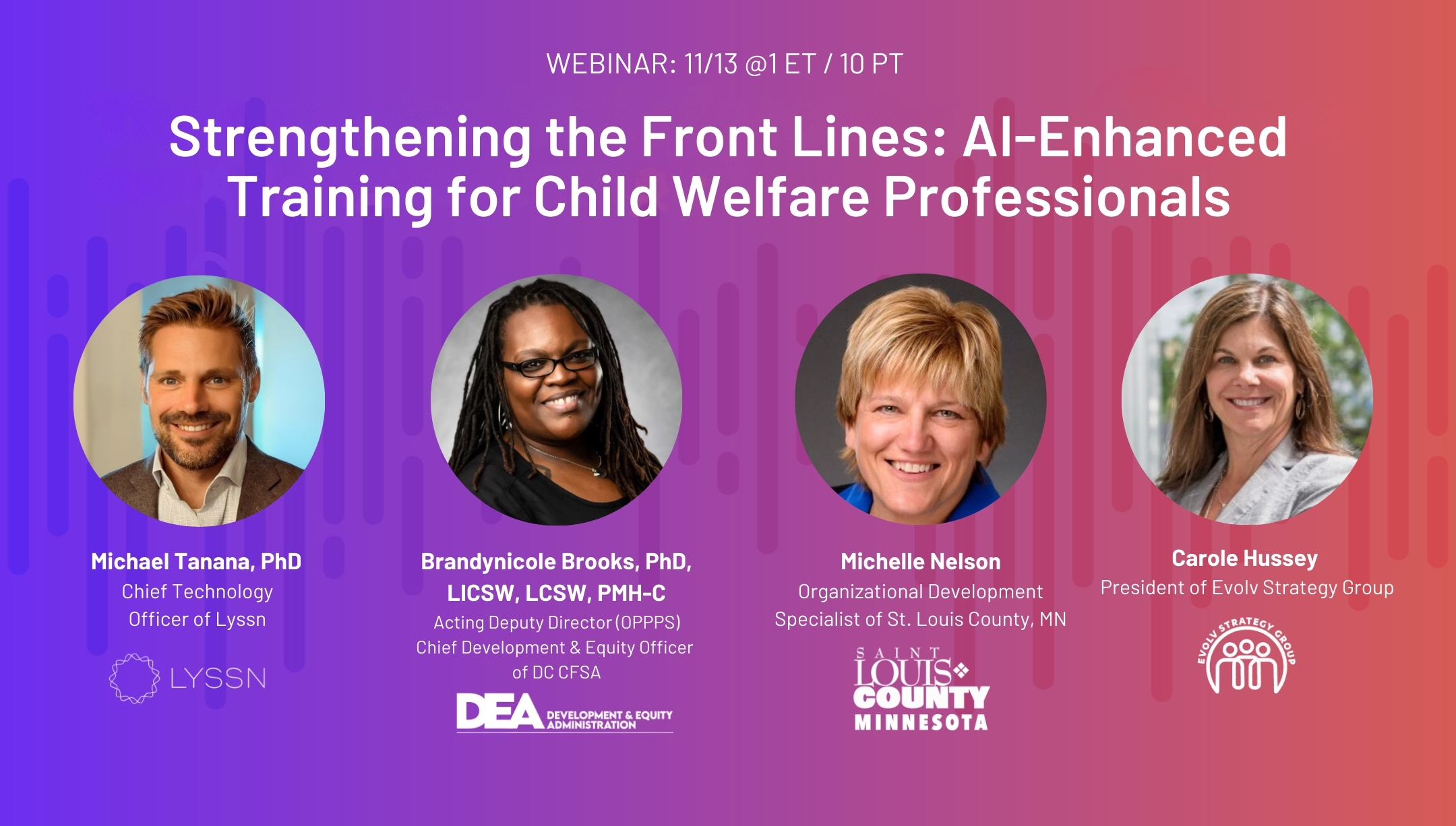 Webinar screen highlighting Lyssn's latest child welfare training sessions