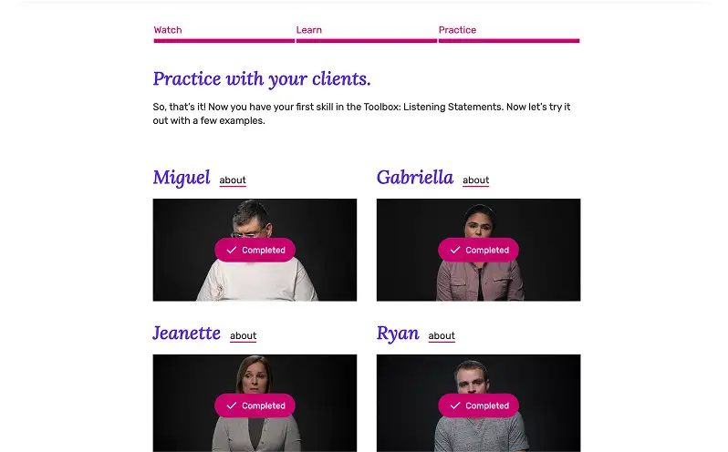 Screen shows an online grid of therapy training modules