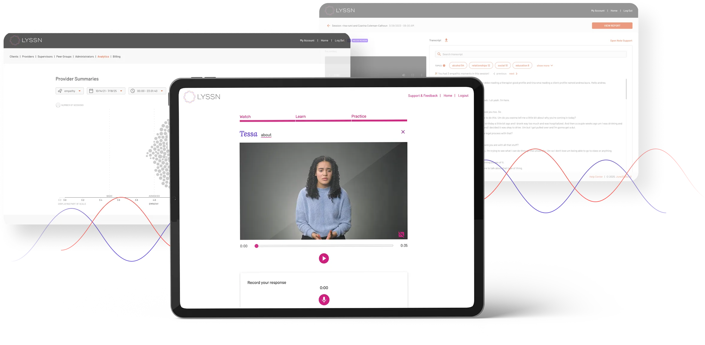Multiple tablets demonstrating Lyssn's AI powered interface